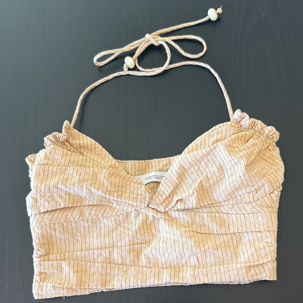 Zara Women's Beige Stripe Halter Crop Top xs